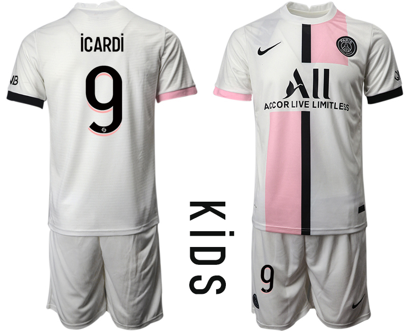 Youth 2021-2022 Club Paris St German away white #9 Soccer Jersey->youth soccer jersey->Youth Jersey
